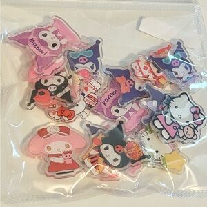 Bundle of 20 Acrylic Craft Pieces Kuromi Hello Kitty My Melody Pom Pom Purin